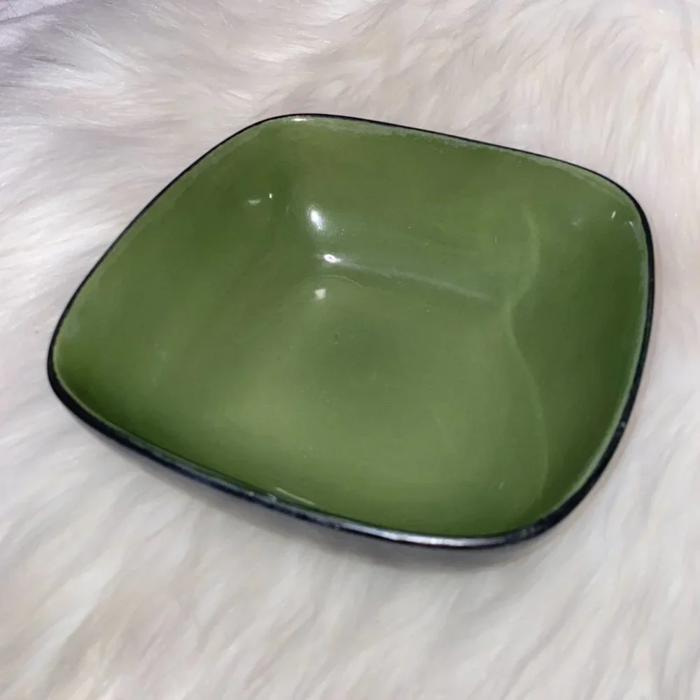 Green and Black Glazed Stoneware Bowl